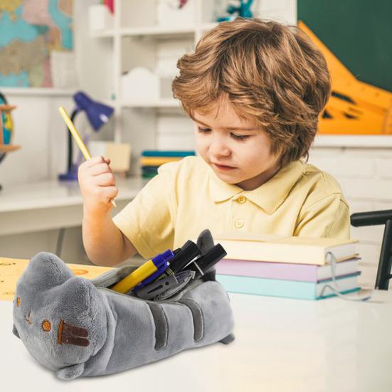 3D Plush Cat Pencil Case Zipper Closure Soft Stuffed Animal Stationery Cartoon Storage Pen Bag Student School Supplies