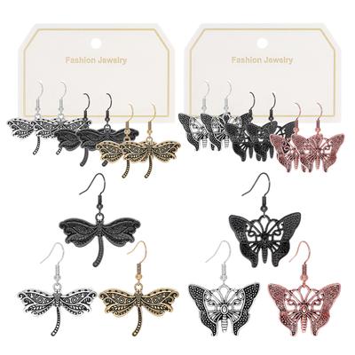 Vintgae Metal Dangle Earrings for Women Geometric Statement Butterfly Dragonfly Shape Creative Animals Earrings Daily Wear Gifts