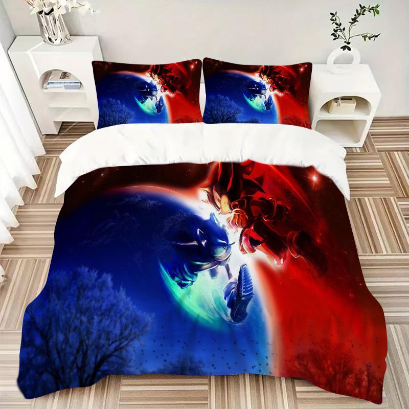Space Adventure Sonic Vs Shadow Print 3Pcs Bedding Setduvet Cover With 2 Bedropillowcase Home Birthday Gift