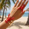 Übertriebenes rotes Hummer-Schmuckset für Damen Meeresstil Metall Hummer Armband Armreif Ring Mädchen Strandparty Urlaub Geschenk