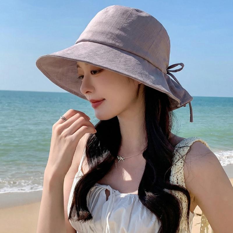 UV Blocking Wide-brimmed Sun Hat for Women Lightweight Foldable with Bow for Boating Adventures