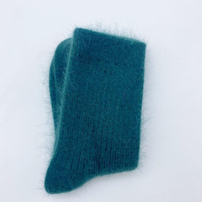 Double needle solid color wool women's socks, winter thick and plush warm socks, high-quality mid tube wool socks