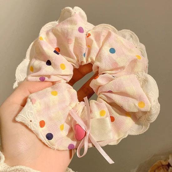 2Pcs Hair Tie High Elasticity Lace Edges Plaid Pattern Hair Rope Strong Ponytail Holder Buns Ponytails Hair Accessories