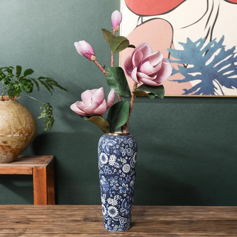 35CM Blue and White Porcelain Vase: Chinese-Style Ceramic Flower Container for Hydroponic Bamboo or Living Room Décor.