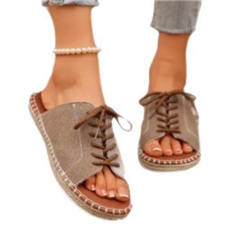 Summer new lace-up slippers women's large size outer wear fashionable high-value beach sandals women