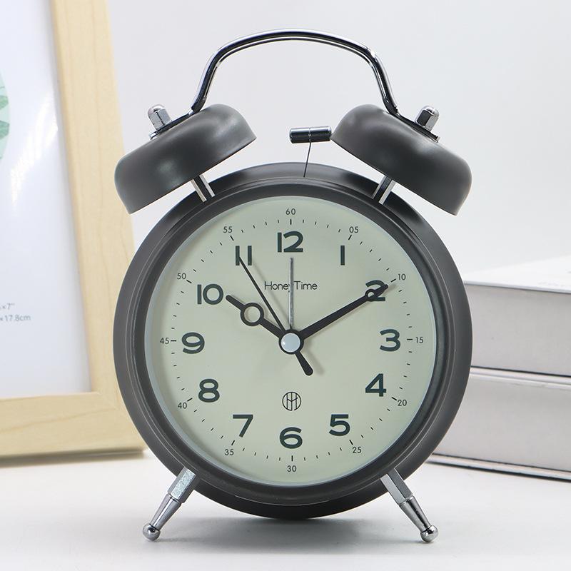 Simple Candy Color Bell Alarm Clock Watch Loud Lazy Bedside Night Light Silent Simple Fashion for Primary and Secondary School Students