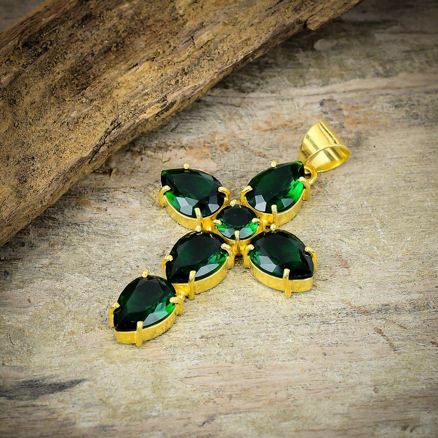 Chrome Diopside Gemstone Handmade 925 Sterling Silver Jewelry Pendant 2.36" M-208