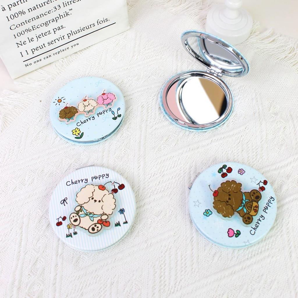 Cherry Dog Cartoon Folding Double-Sided Mini Makeup Mirror - Portable and Perfect for Touch-Ups