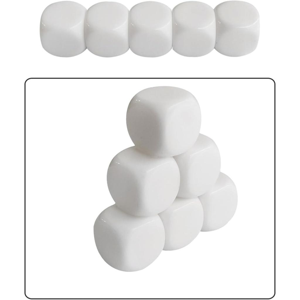 10Pcs White Dices Cube Six Sided Dices with Round Corners 16MM Acrylic Dices for Classroom Board Game Sticker