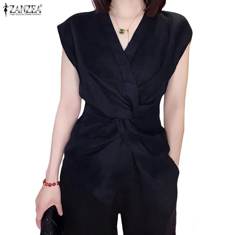 ZANZEA Women V-Neck Solid Color Casual Sleeveless Blouse