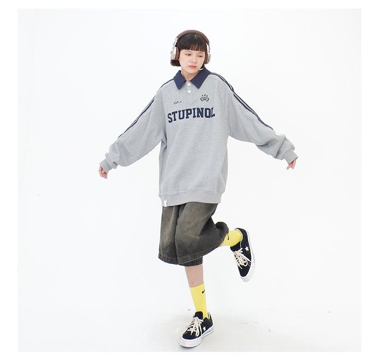 Women's Plus Size Striped Long Sleeve Polo, 2025 Retro Spring/Fall Loose Fit, Unisex Top