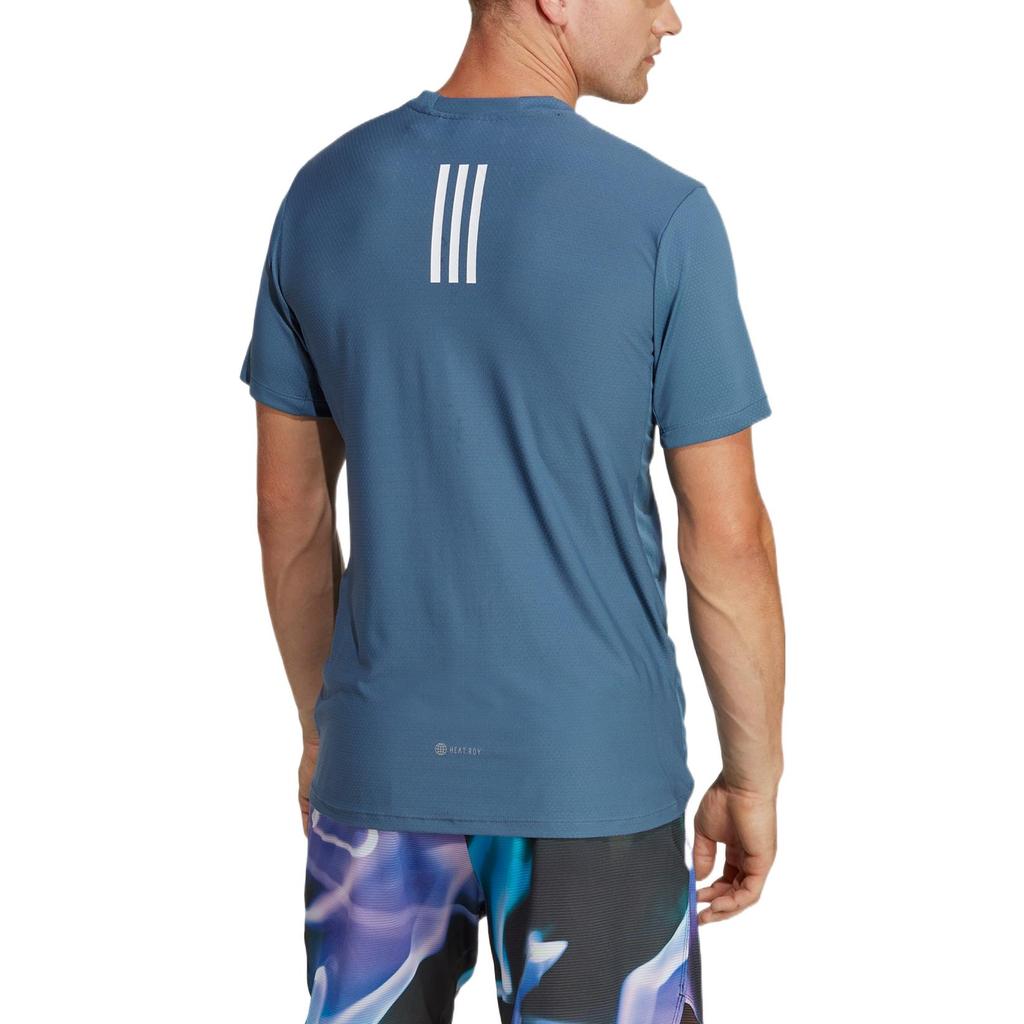 Adidas Logo Print Stripe Crew Neck Short Sleeve T-Shirt Men Tops Blue HT8849