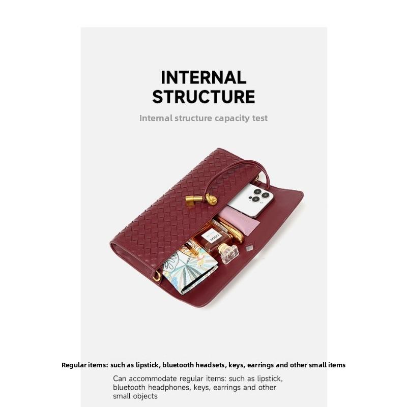 Woven bag, one shoulder baguette bag, niche high-end horizontal style, hand-held dinner bag, crossbody versatile bag, fashionable and exquisite