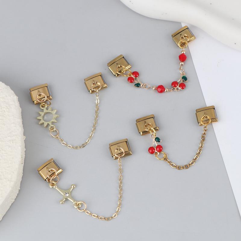 Stainless Steel Cherry Heart Star Gold Color Tassel Chain Italian Charm Links Fit 9Mm Bracelet Diy Making Jewelry Accessories