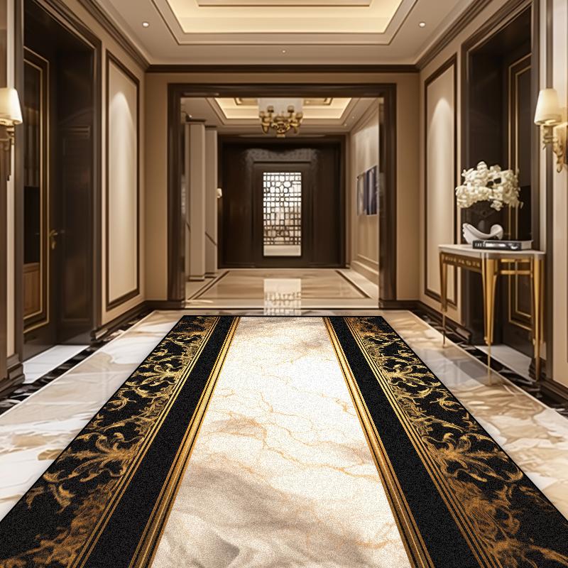 European Luxury Golden Corridor Soft Carpet Villa Aisle Stair Decoration Area Rug Washable Hotel Porch Entry Floor Mat Non-slip