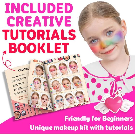 Hollyhi 58 Pcs Kids Makeup Kit for Girl, Princess Toys Real Washable Cosmetic Set with Mirror, Kids Makeup Sets for Girls, Play Make Up Birthday