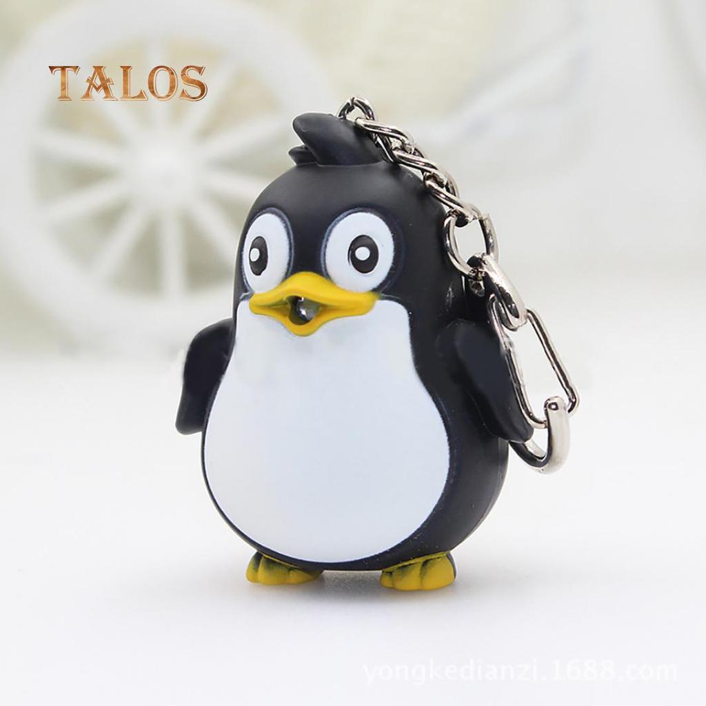 Cute Animal Penguin LED Light with Sound Key Chain Key Ring Torch Xmas Gift Suspension Trinket