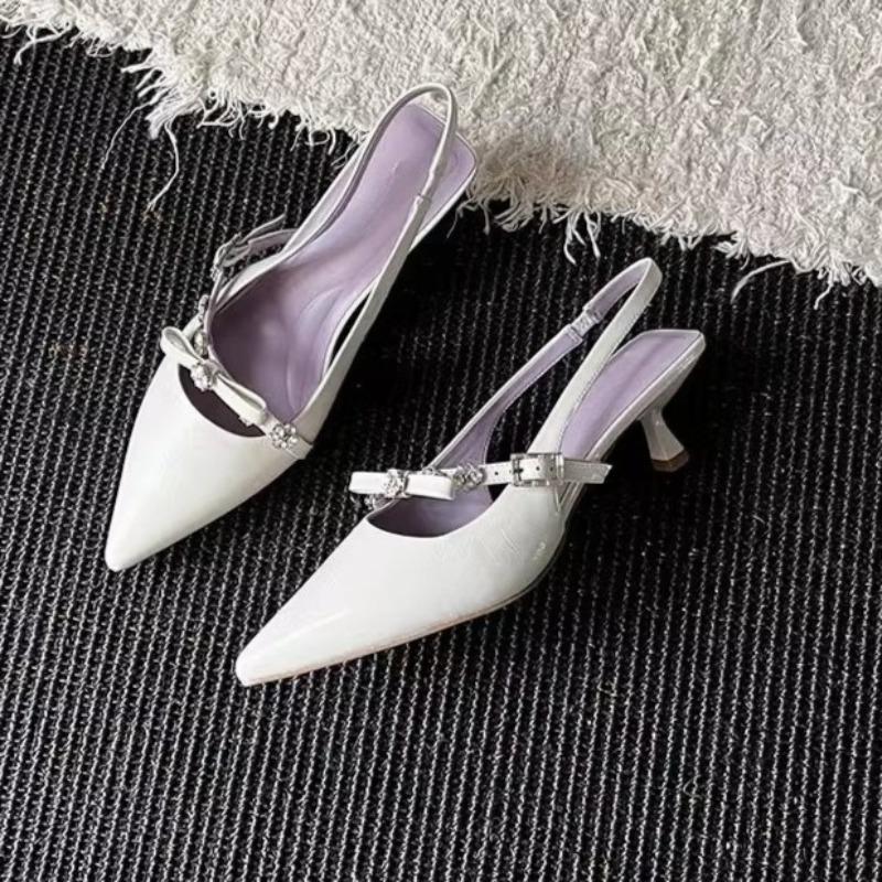 

Fashion Fashion Pointed Toe Stiletto Sandals Women s Wrapped Toe Shallow Mouth Metal Buckle Bow Slip Strap Non-Slip Kitten Heel Shoes 35