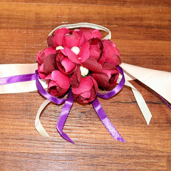 Wrist Flower Vivid Pattern Fake Pearl Ribbon Cloth Pretty Bridal Flower Bracelet for Wedding