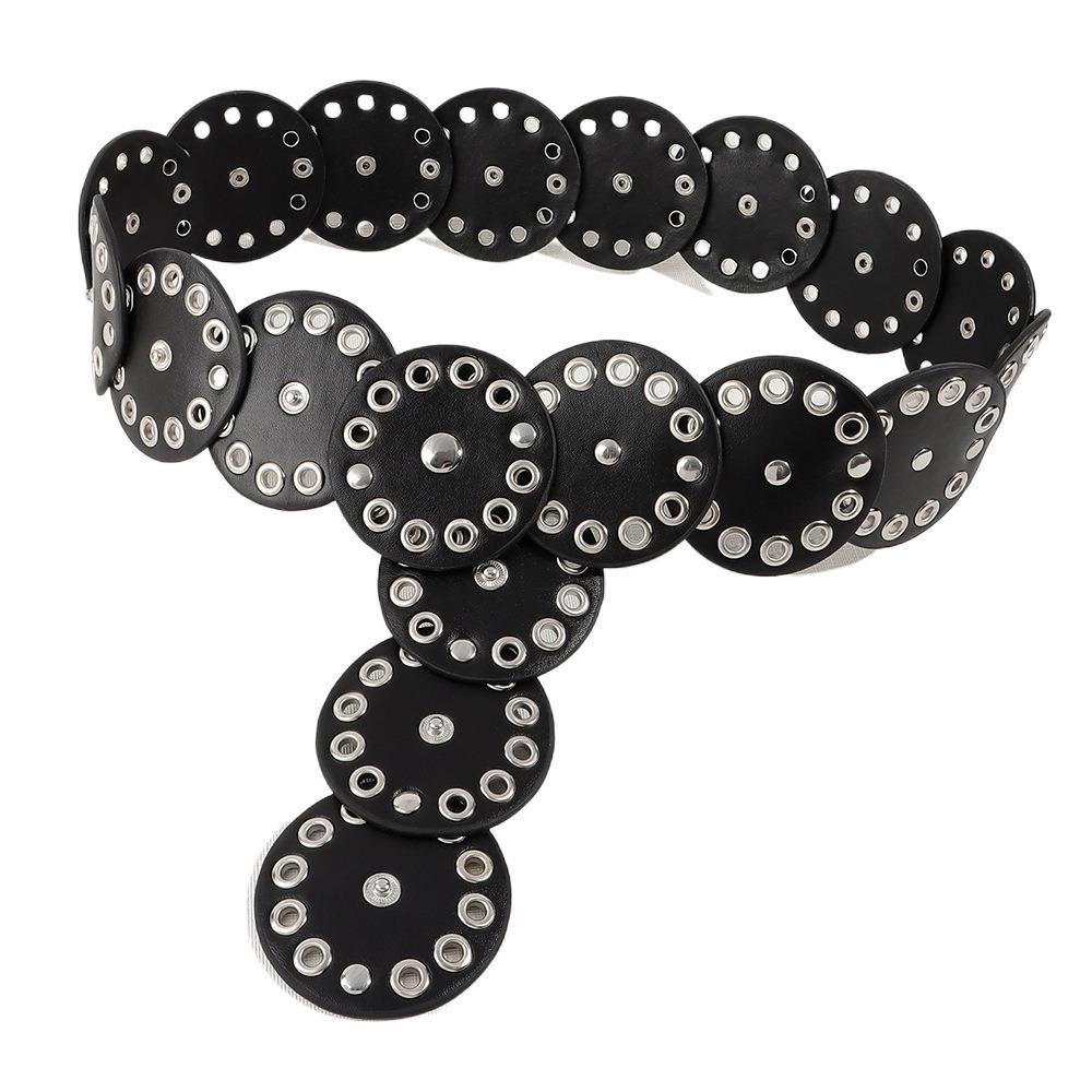 Retro Rivet Wide Belt Y2k Concho Waistband Fashion Disc PU Hollow Belt  Girls