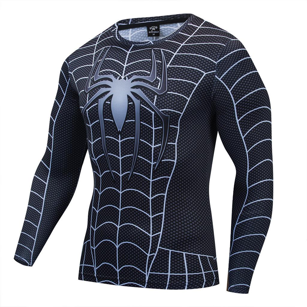 T-shirt de Compression Imprimé Spider-Man 3D Homme Marvel Manches Longues Séchage Rapide Hauts de Sport 2022