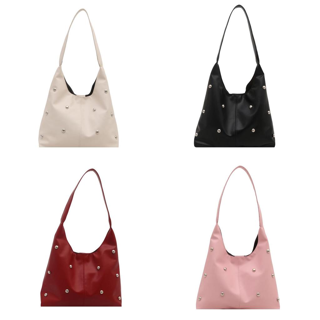 Womens Big Pu Shoulder Bag With Rivet Details Design For Street Style Fashion And Commuting