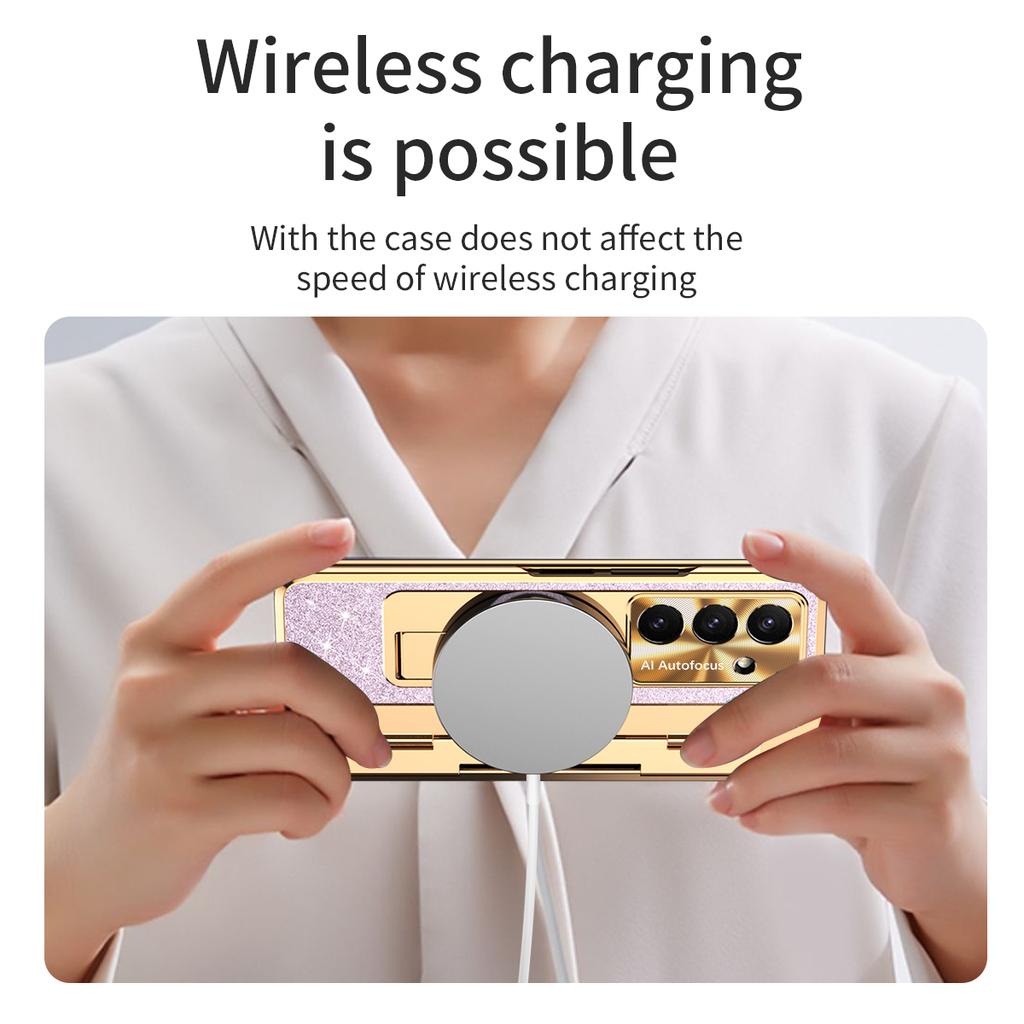 For Samsung Galaxy Z Fold7 5G Case with Kickstand Hinge Protection Rhinestone Glitter PC Phone Cover