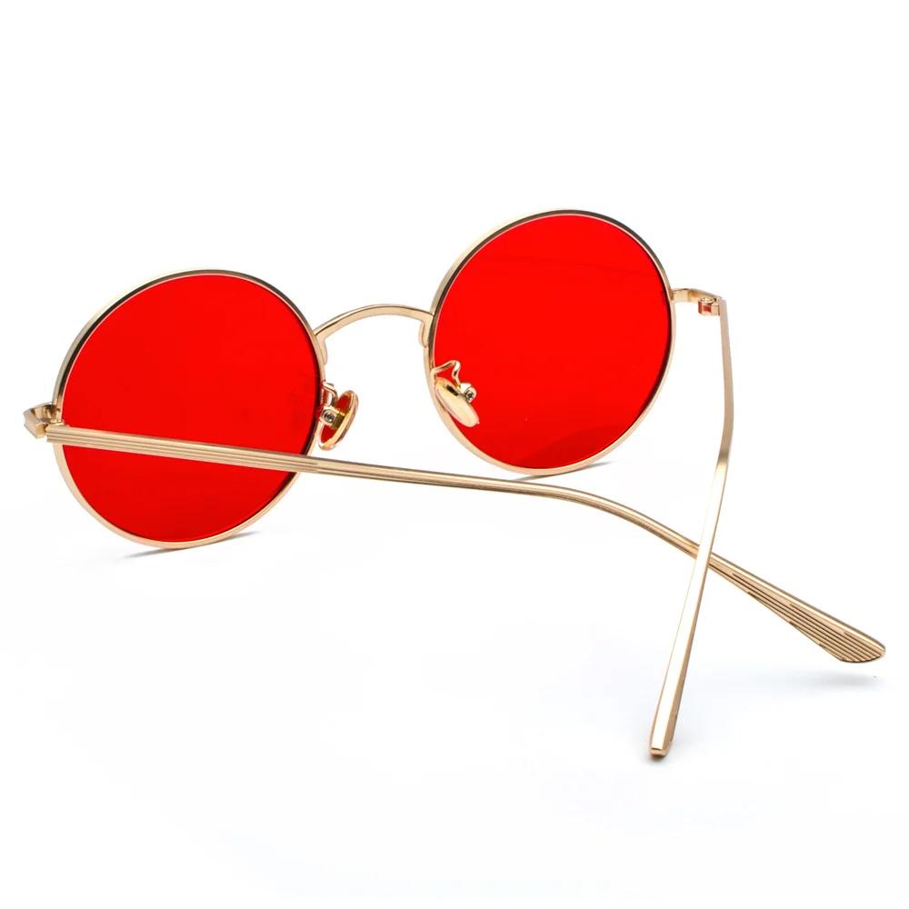 New Gold Round Metal Frame Sunglasses Men Retro  Summer Style Women Red Lens Sun Glasses Unisex Yellow Pink Black
