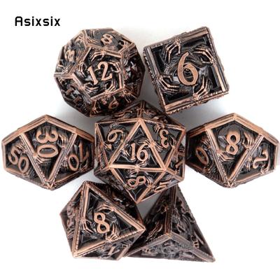 Jeu de dés polyédriques en métal massif, 7 pièces, en cuivre, à main, adapté au jeu de rôle RPG, jeu de société, jeu de cartes