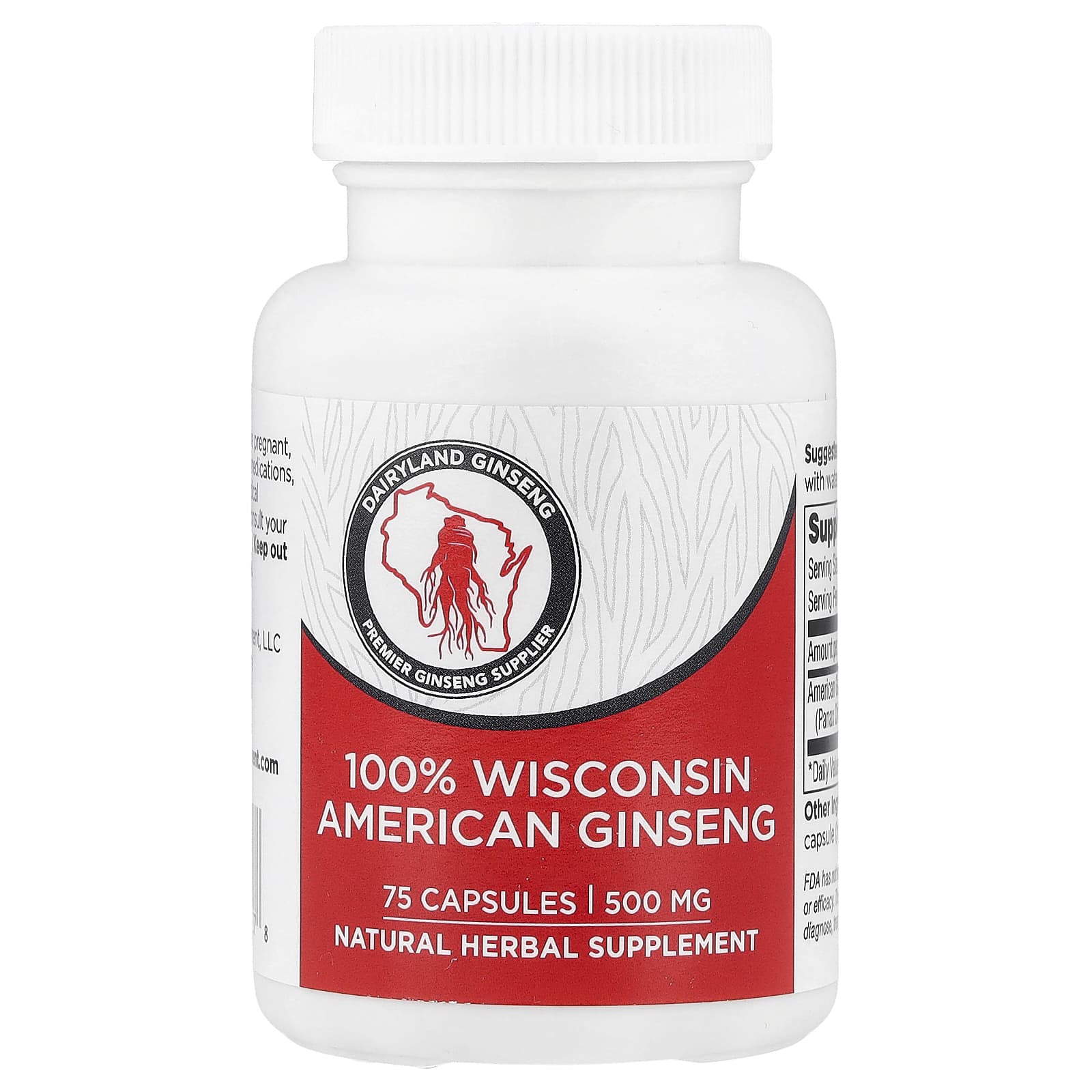 

Dairyland Ginseng, 100% Wisconsin American Ginseng, 75 Capsules (500mg per capsule)