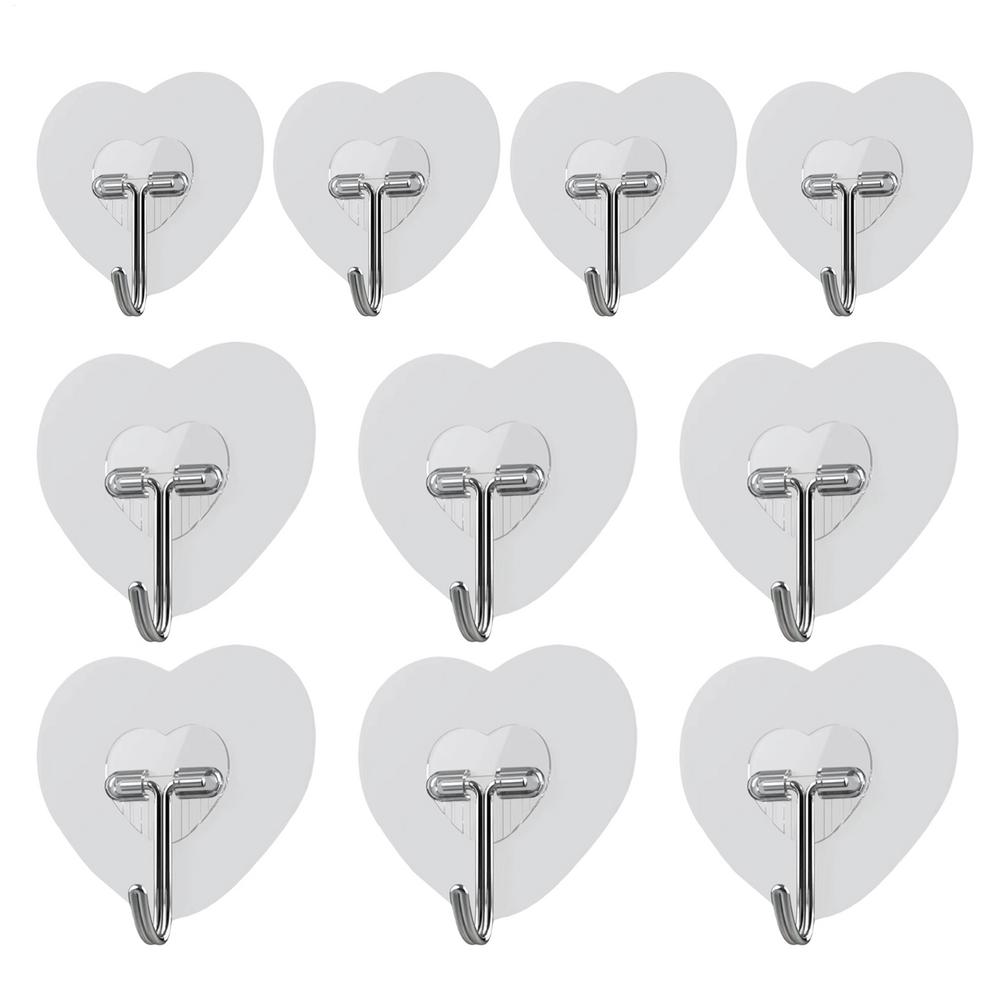 

10pcs Self Adhesive Wall Hooks Heart Shape Multi-Purpose Wall Hook Key Holder Towel Holder For Kitchen Bathroom Accessories