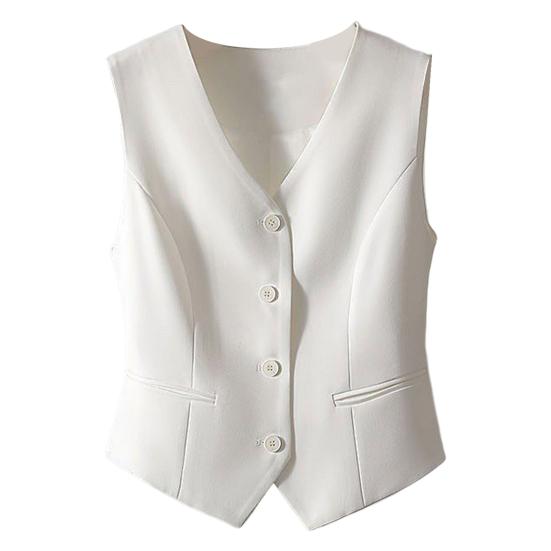 Women Sleeveless Waistcoat Button-up Solid Color Lightweight Breathable Vest Commuting Style Jacket