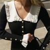 French Skirt Ruffle Edge Dress Knitted Skirt  And Winter New Woolen Dress