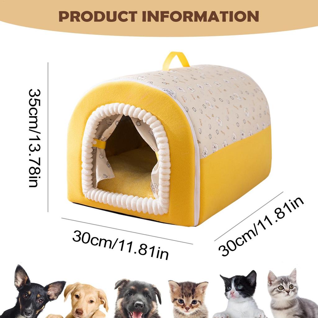 Soft Plush Cotton Washable Cat House Bed Winter Warm Pets Puppy Bed With Door Curtain Indoor Cat Cave Winter Dog Sleeping Bed