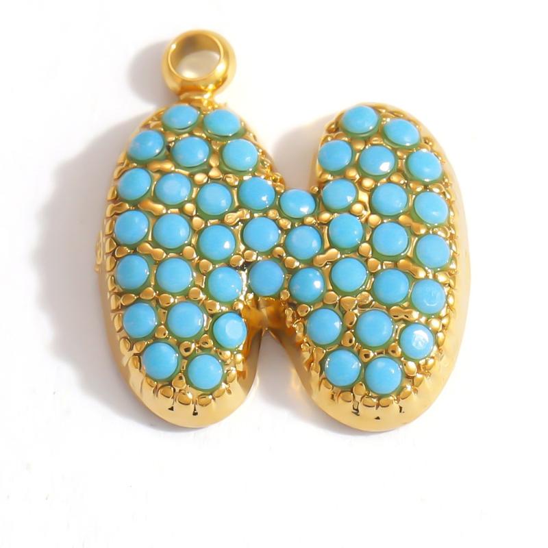 Capital A-Z Initial Letter Pendants Pave Blue Synthetic Stone Minimalist Jewelry Charm for DIY Craft Accessory