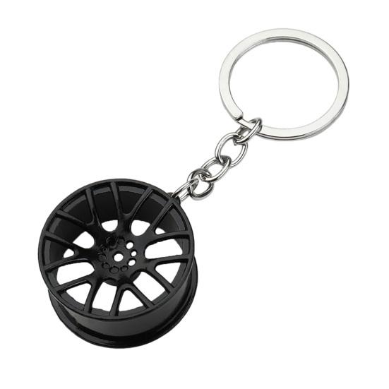 

Tire Keychain Pendant Lightweight Metal Keychain Portable Creative Wheel Hub Design Keyring Fun Accessory B
