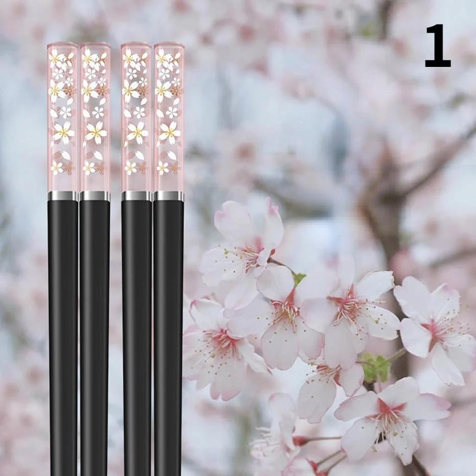 

2 Pair Amber Sakura Chopsticks Antibacterial Anti-slip High Temperature Resistant Reusable for Sushi Food Chopsticks Tableware