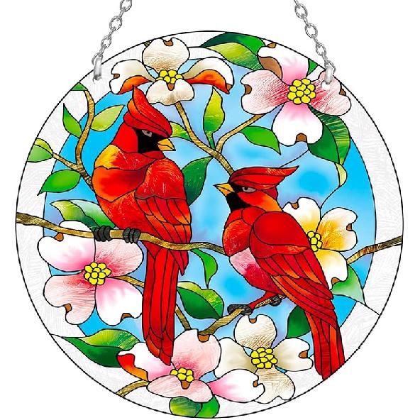 

Подвеска витраж «Кардинал» - Подарки с кардиналами для женщин, Ловцы солнца с красными птицами для окон, Подвесное украшение из американского стекла 6 * 6 дюймов, 6inch