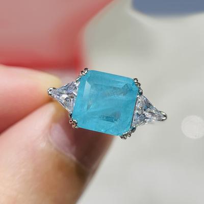 Silber Farbe Blau/Rosa/Grün Ringe Für Frauen Paraiba Smaragd Turmalin Edelstein Engagement Party Mode Hochzeit Schmuck 9*9