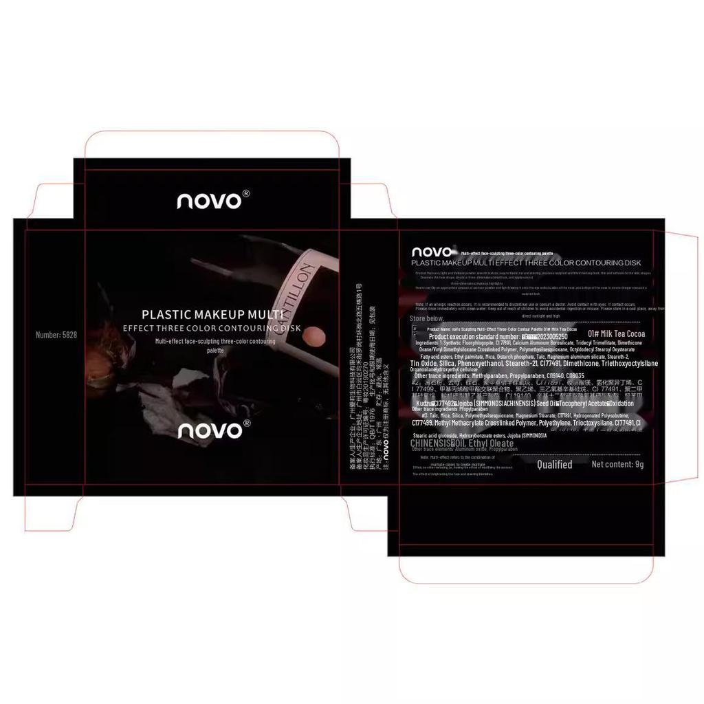 Novo Three-Color Contour Palette with Highlighter & Under-Eye Brightener for Face Sculpting & Nose Shadow