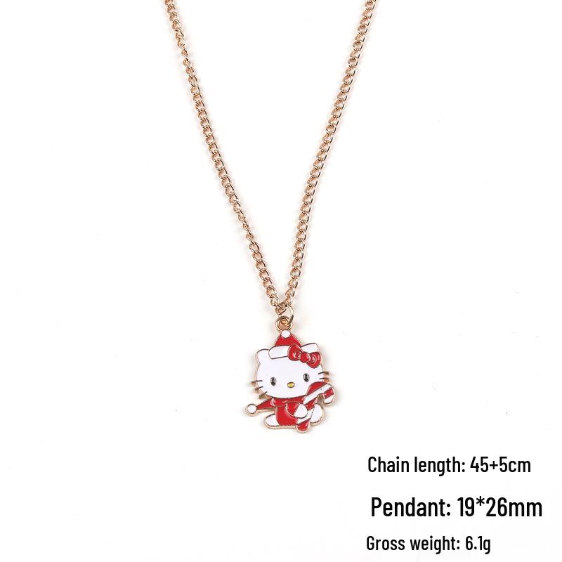 

Ожерелье Hello Kitty Мультяшное Рождественское - Sanrio Подвеска-кошка из капельной эмали Ювелирное украшение для студентов и лучших друзей Gold Necklace