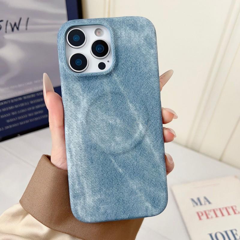 

Suitable Apple 17Promax Phone Case New Niche High-end Denim Leather Sticker IPhone 16 Magnetic Suction iPhone 15 Pro светло-синий
