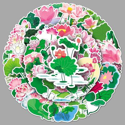 50 Lotus Flower Leaf Stickers: Creative Cartoon Plant Laptop & Suitcase Decor