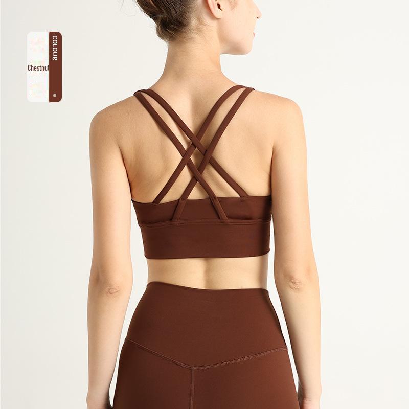 European-American Style Cross-Back Sports Vest: Shock-Absorbing Gathered Sports Bra & Nude Yoga Top for Women