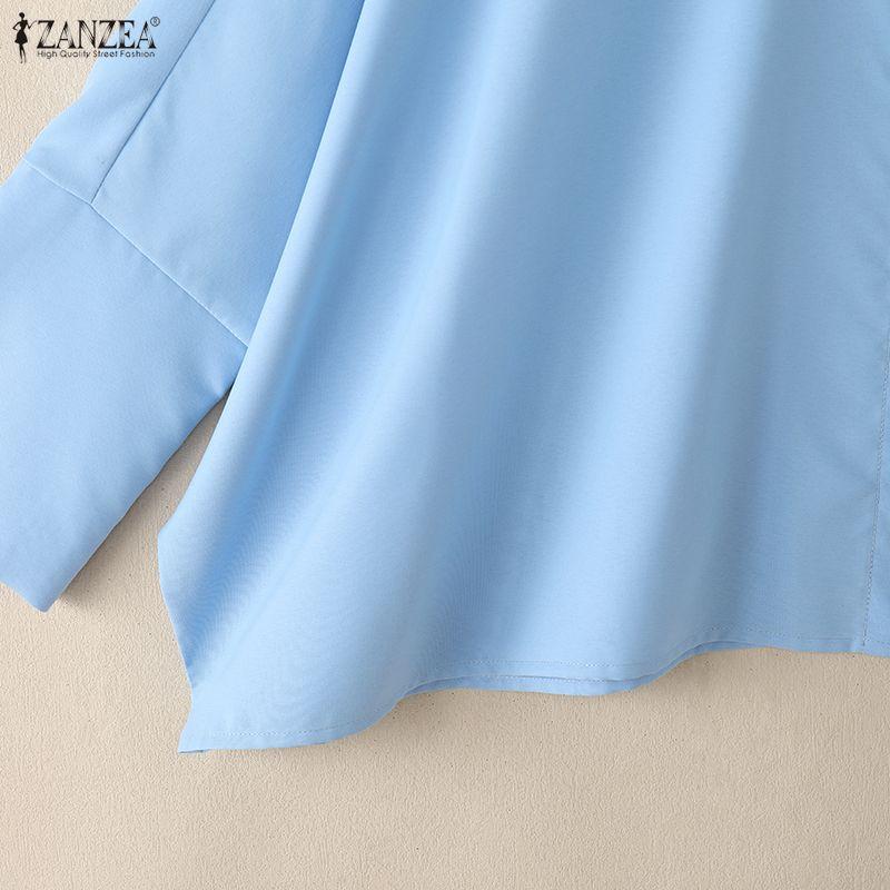 ZANZEA Damska luźna bluzka z długim rękawem i kołnierzykiem