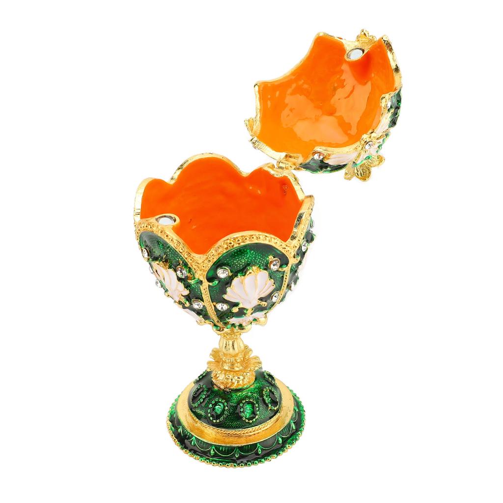 Egg Style Trinket Box Hinged Enamelled Rhinestones Multifunctional Home Decor Alloy Vintage Jewelry