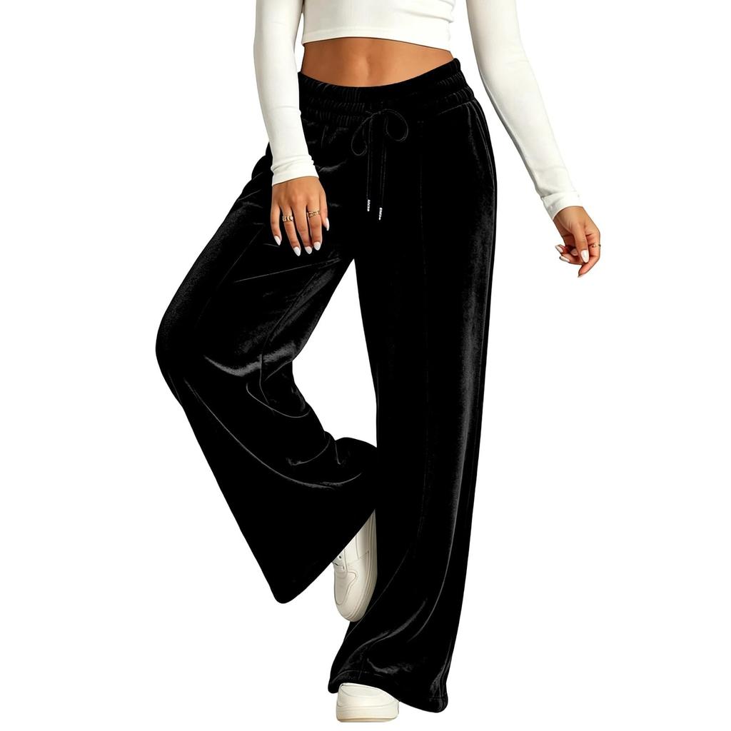 Damen High Waist Weite Hosen mit Kordelzug und Taschen Farbe Lässig Sportliche Hosen