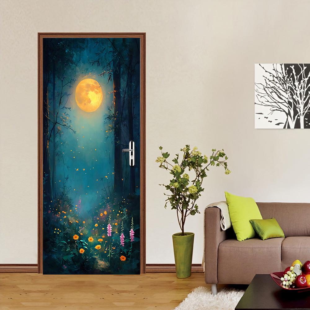 1pcs Dream Forest Moonlight Door Stickers, 3D Fluorescent Wall Stickers, Children's Room Bedroom Living Room Decoration Stickers