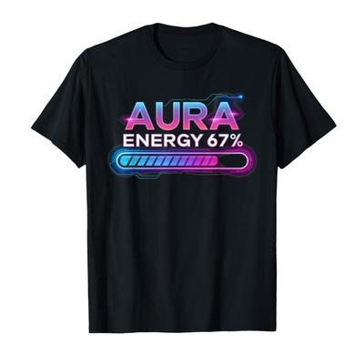 Aura Energy 67 Meme Funny Gen Alpha Slang Retro T-shirt For Men Women 100% Cotton T Shirts Short Sleeve Tops