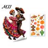Celebration Accessories Day of The Dead Window Clings, Halloween Double-Sided Skull Sticker, Decals Colorful Flower Skeleton Static for Mexican House
